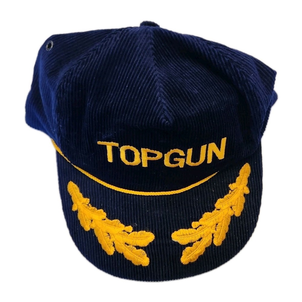 Vtg Top Gun Hat One Size Mens Adult Corduroy Snap Back Adjustable  Navy Laurels